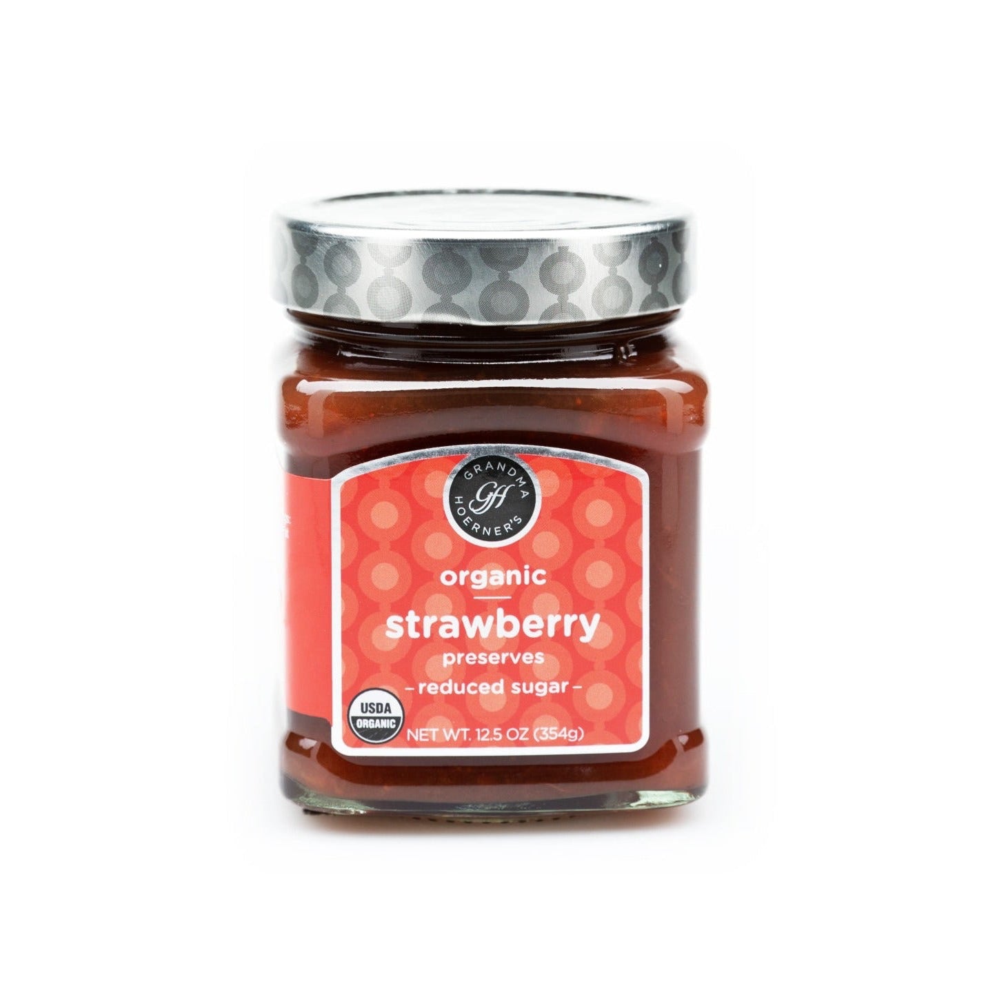 Grandma Hoerner's Organic Reduced Sugar Strawberry Preserves - 12.5 oz jar, image size:1459x1459