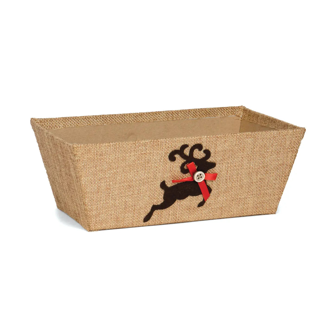 Natural Burlap Reindeer Basket